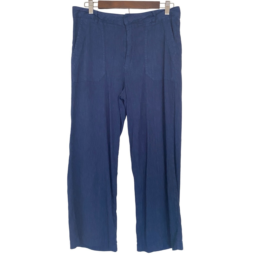 Kut‎ from the Kloth Topaz Women's Wide Leg Pants Navy Blue Linen Blend High Rise